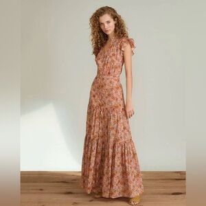 Veronica Beard Satori Floral Print Cotton Ruffle
Maxi Dress in Coral Size 0, NWT
